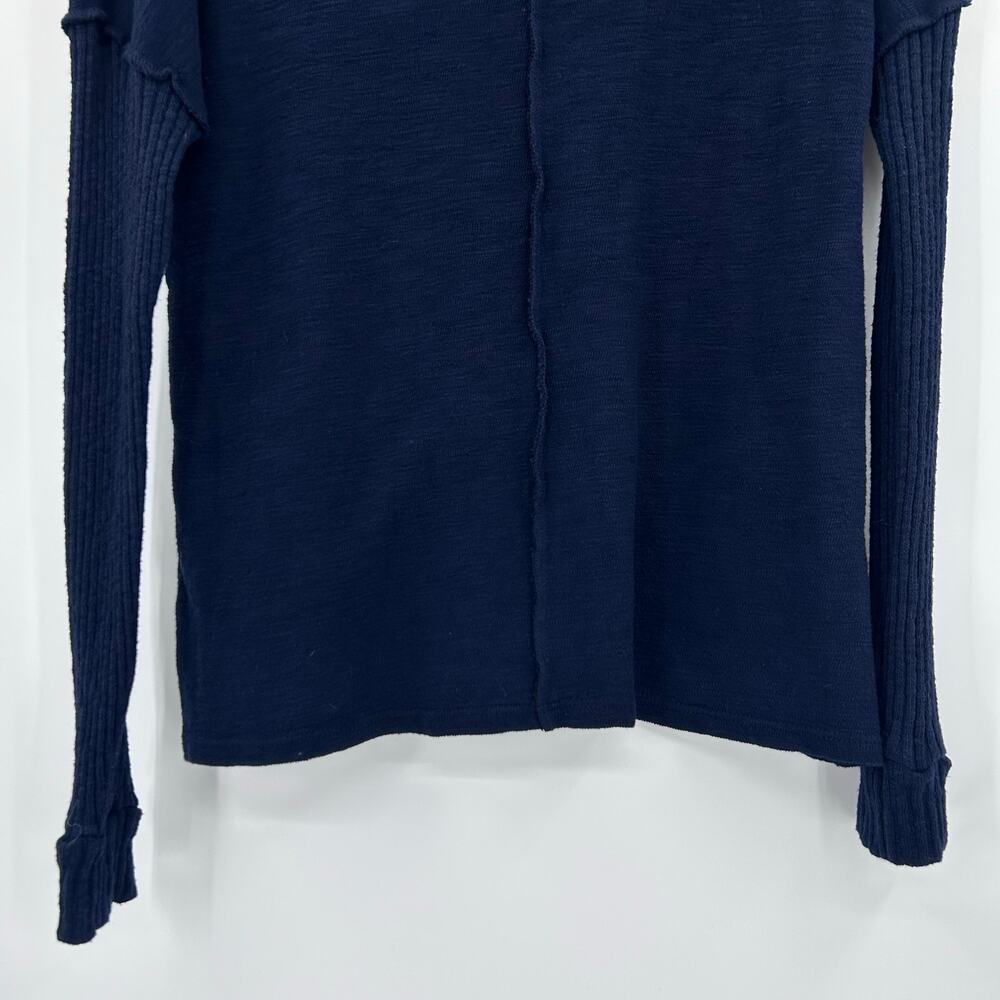 NWT Anthropologie Amadi Navy Mock Neck Mixed Knit Ribbed Sleeve Top Womens Sz XS - Picture 13 of 13